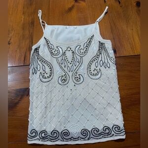 Willow & Clay Cream and Black Embellished Beaded Sleeveless Blouse Tank Top‎ Sm